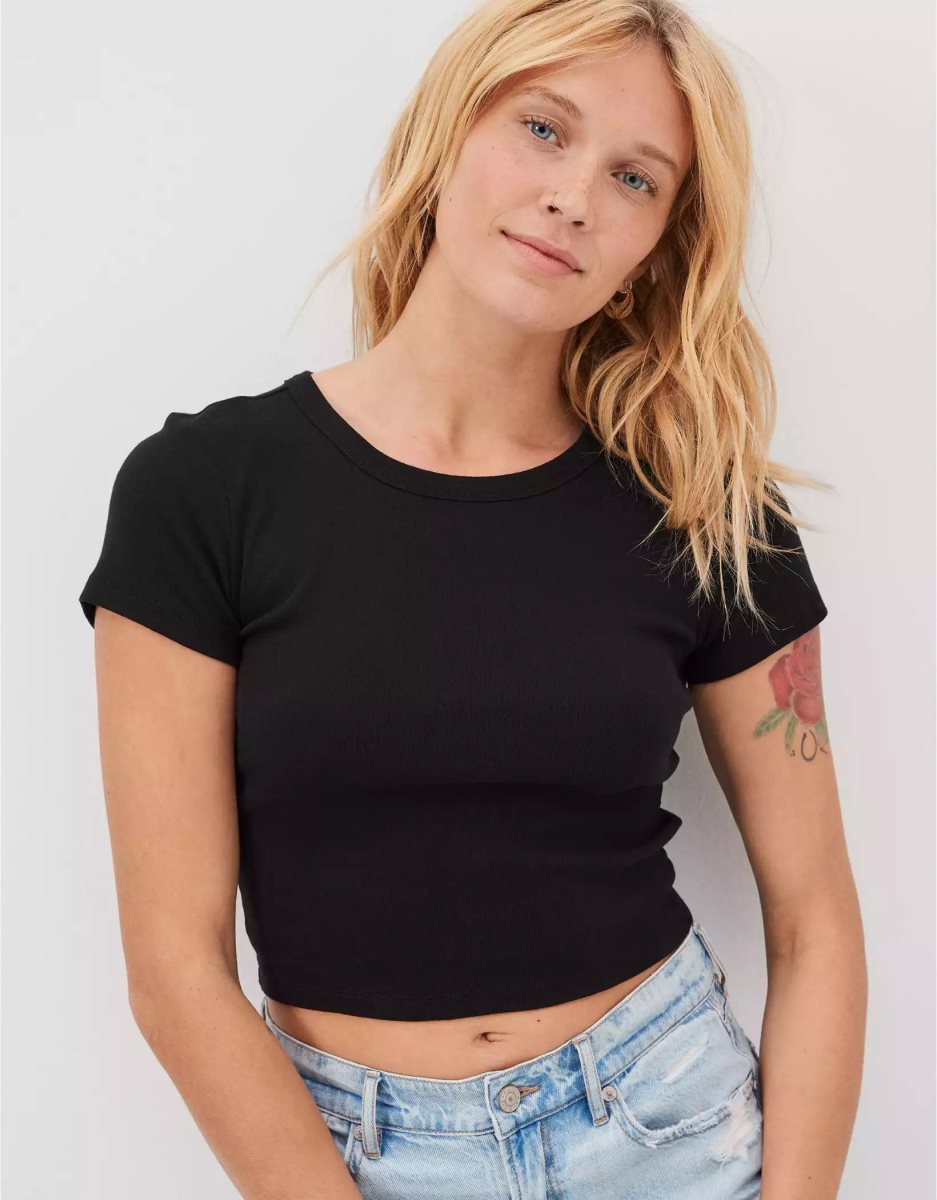 T Shirts American Eagle AE Hey Baby Tee Noir Femme | SDJ-56172980